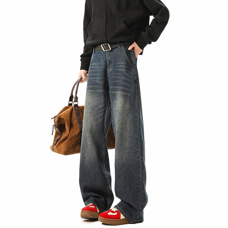High Street Vibe Retro Blue Straight Leg Jeans Men