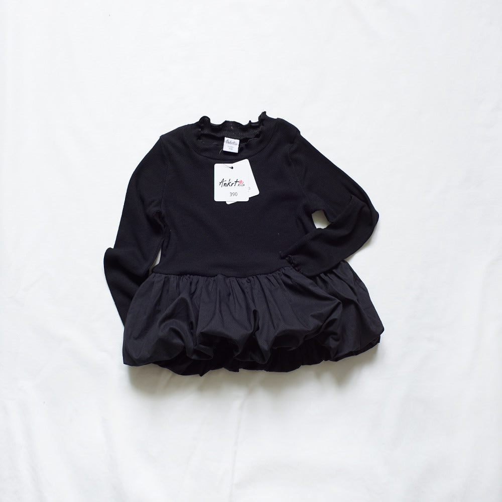 Dress Cute Pumpkin Patchwork Puffy Skirt Top Children's Knit Ribbed Top