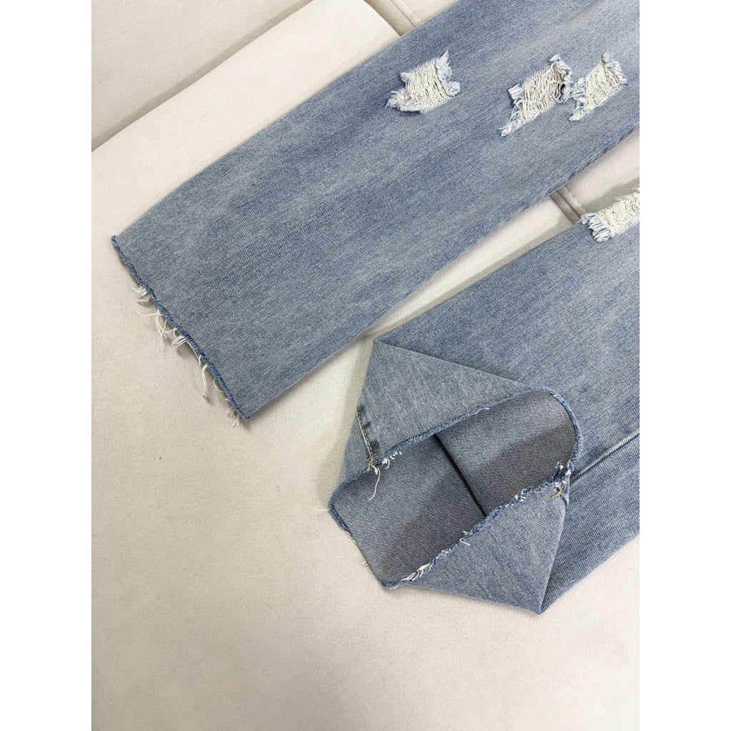 Ripped Design Wide Leg Denim Pants Men