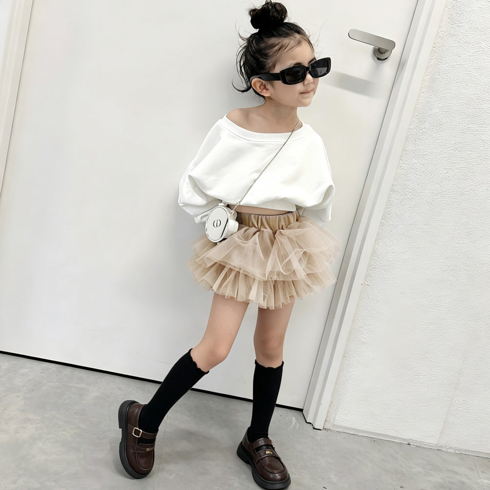 Girls' Velvet Skirt Pants, Children's Puffy Princess Dress
