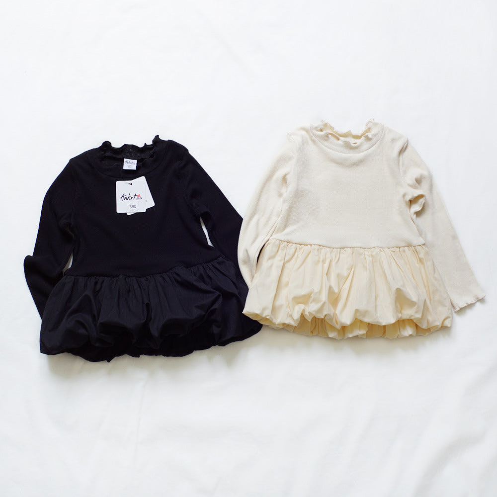 Dress Cute Pumpkin Patchwork Puffy Skirt Top Children's Knit Ribbed Top