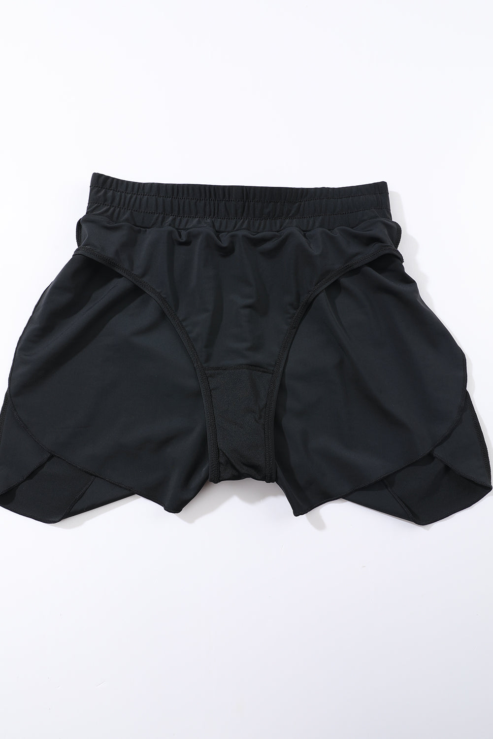 Black Solid Color 2-in-1 Drawstring Elastic Waist Swim Shorts
