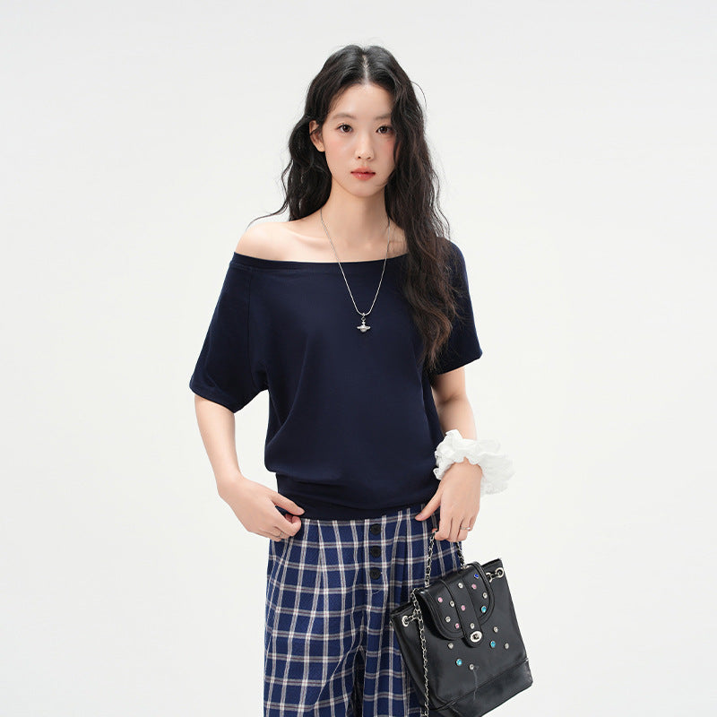 One-Shoulder Slash Neck Sleeveless T-Shirt for Women, Loose Casual Top