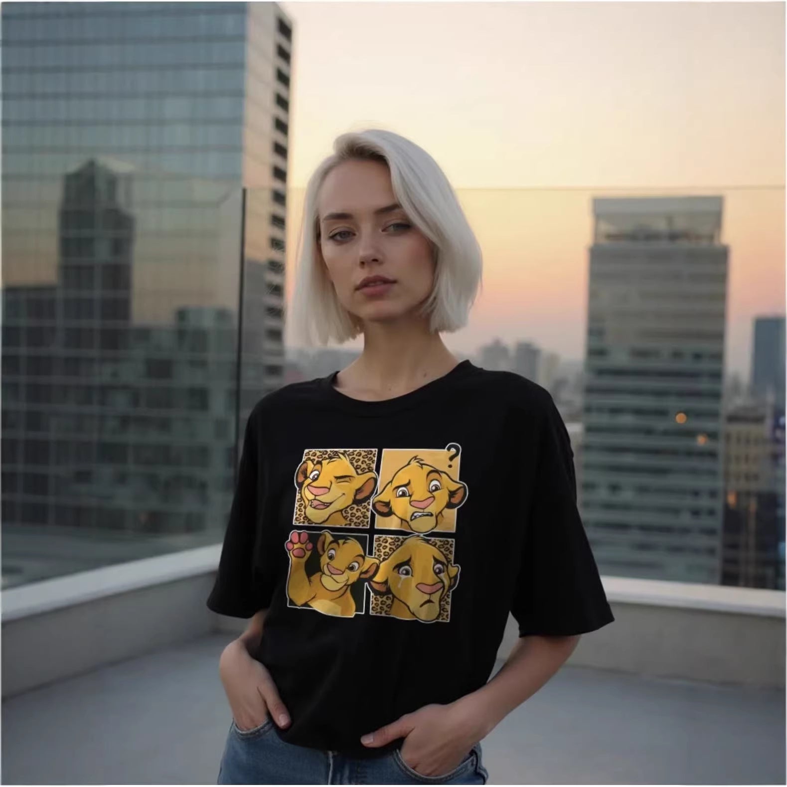 Leopard pattern round neck loose short sleeved top for women
