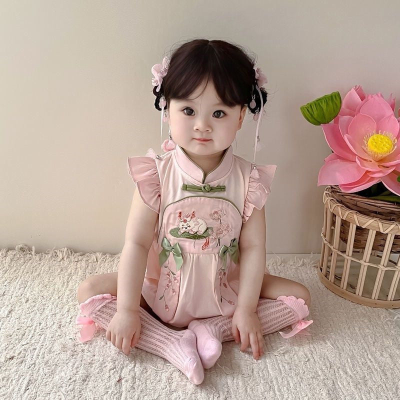 Baby Girl Chinese Style Onesie for Full Moon and 100-Day Celebration Lightweight