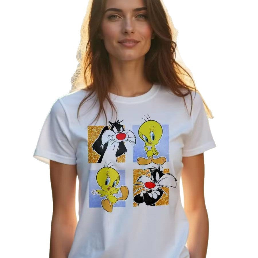Round neck loose short sleeved top for women