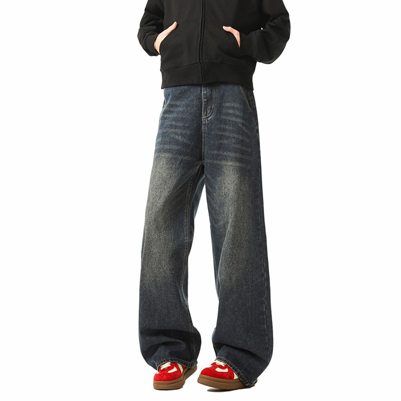 High Street Vibe Retro Blue Straight Leg Jeans Men
