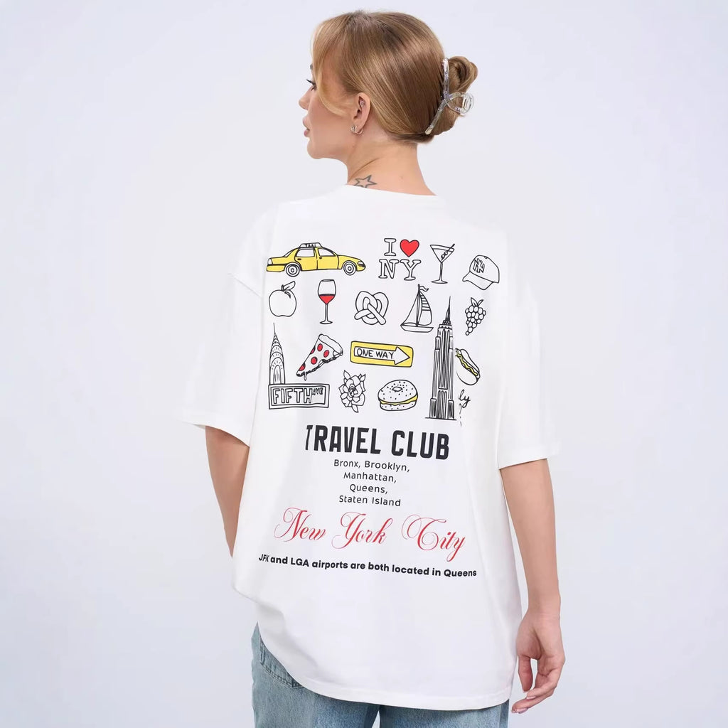 Round neck letter pattern loose short sleeved top for women
