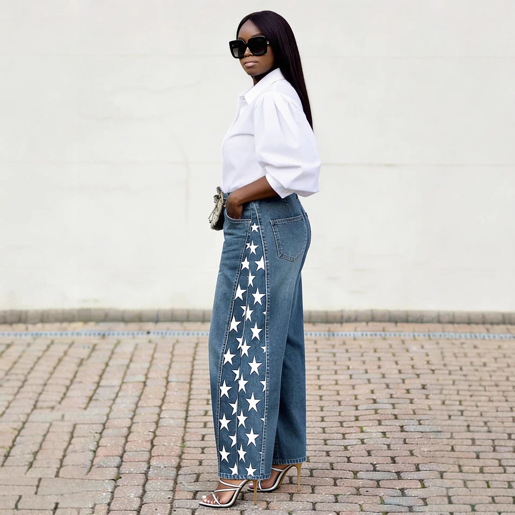 Street Style Side Split Star Print Jeans