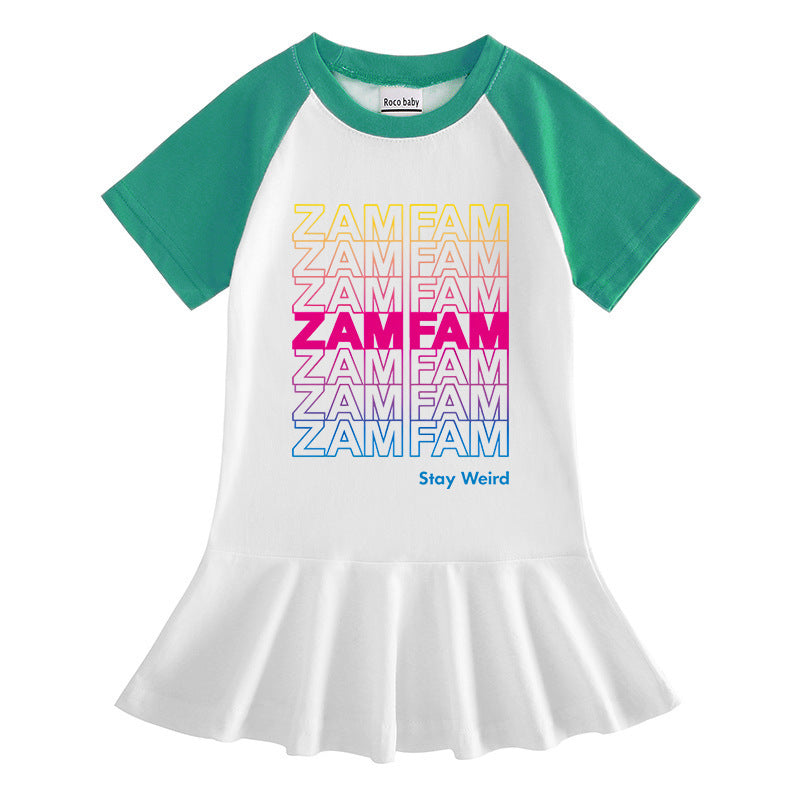 Cartoon half sleeved girls' dress