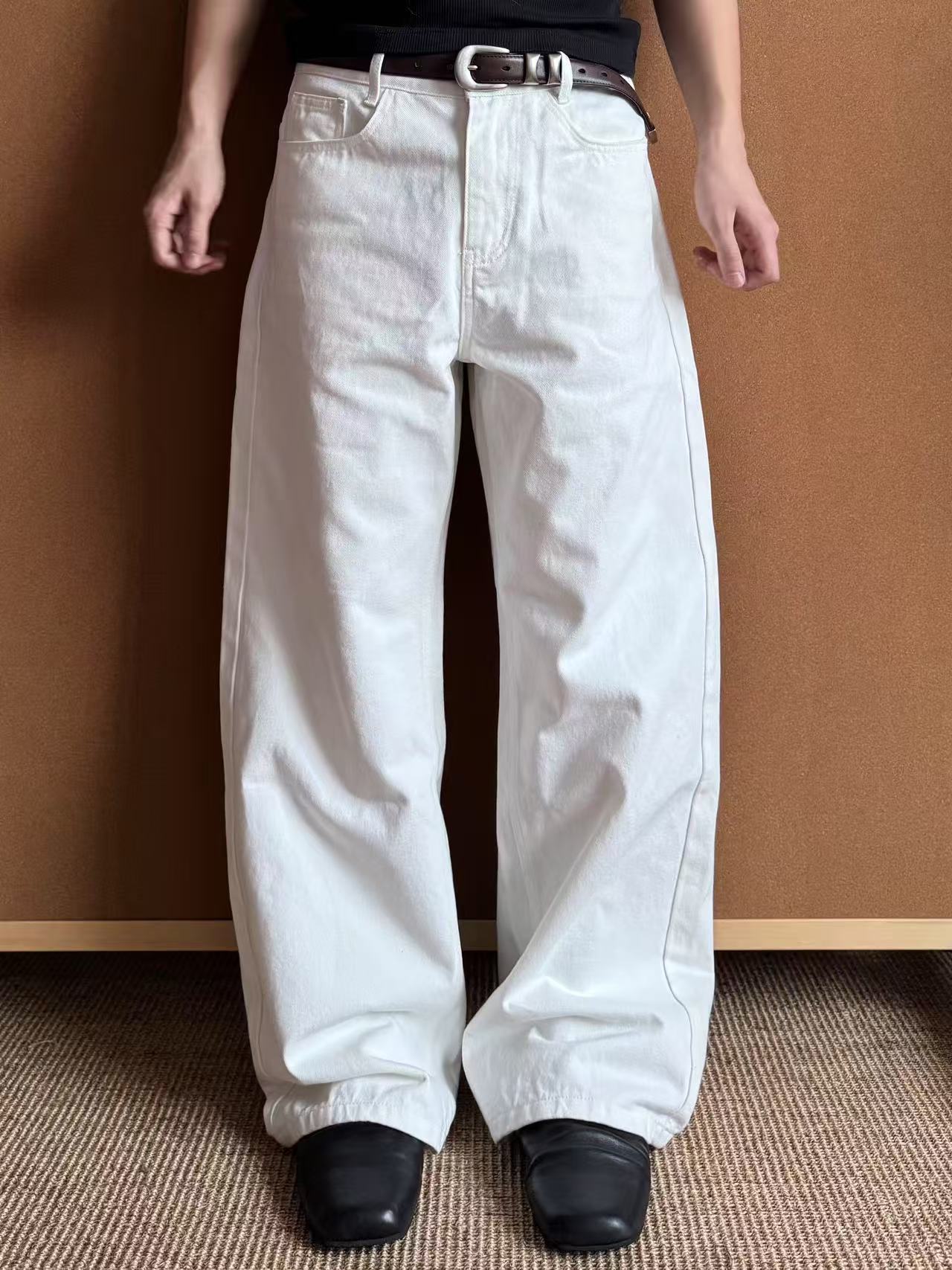 American Retro Minimalist White Loose Jeans Unisex Trendy Relaxed Straight Leg Wide Leg Casual Pants