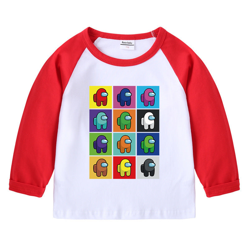 Children's T-shirt with round neck cartoon long sleeves