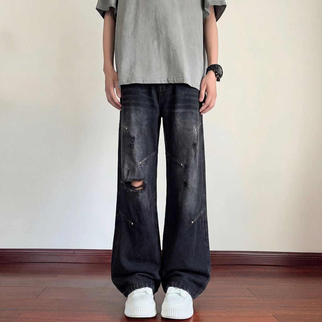 Men's Wide Leg Floor-Length Lightweight Breathable Slim-Fit Casual Trousers