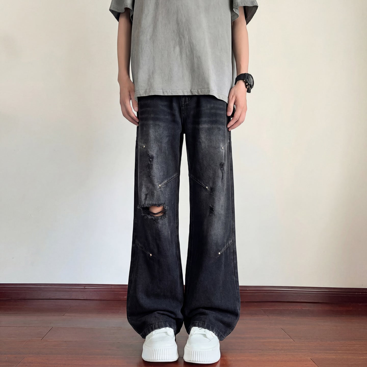 Men's Wide Leg Floor-Length Lightweight Breathable Slim-Fit Casual Trousers