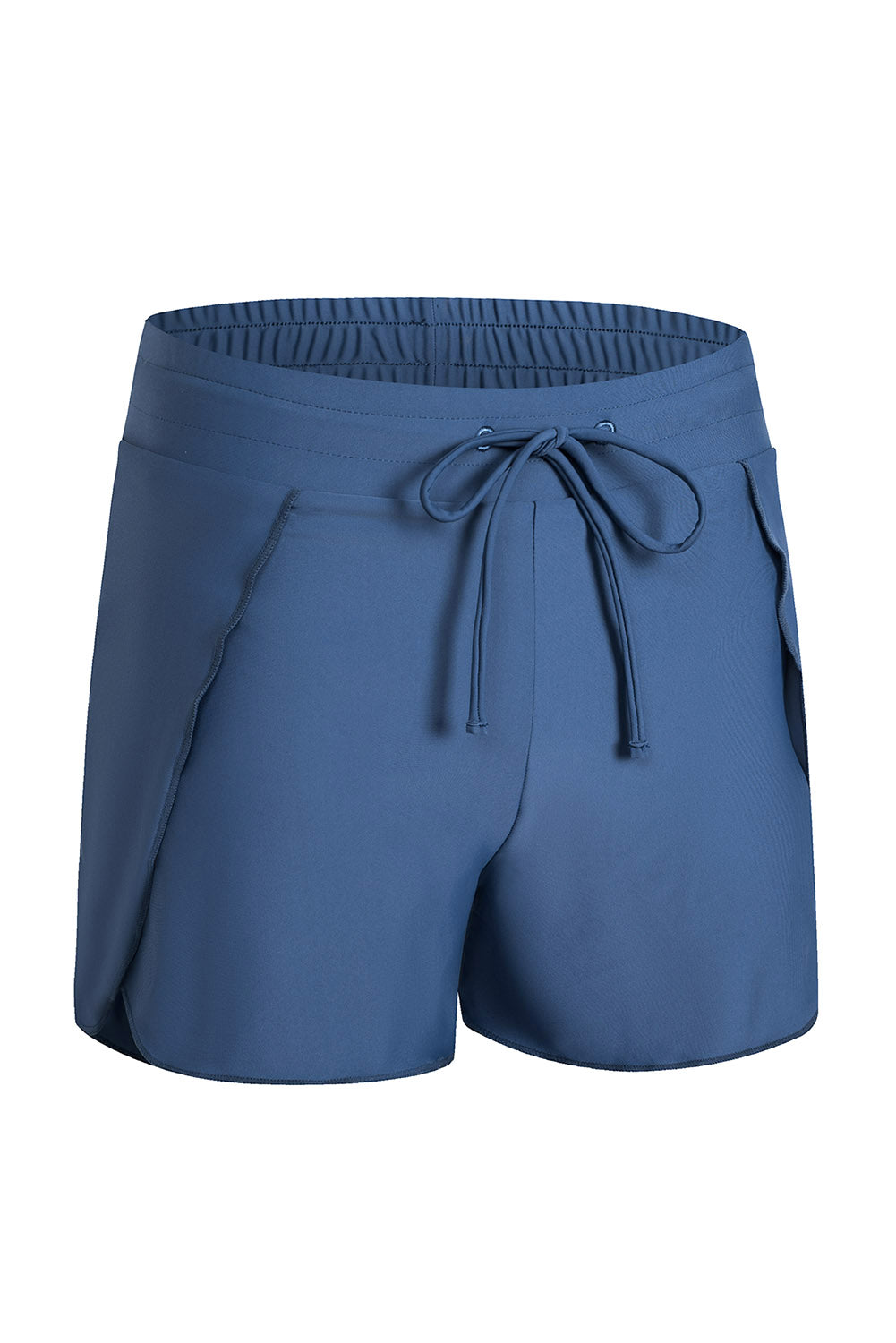 Black Solid Color 2-in-1 Drawstring Elastic Waist Swim Shorts