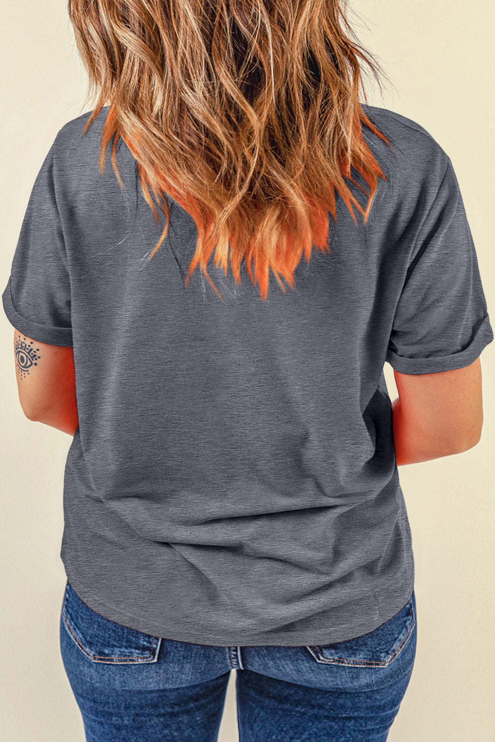 Sachet Pink Solid Color Basic Crew Neck Plain Tee
