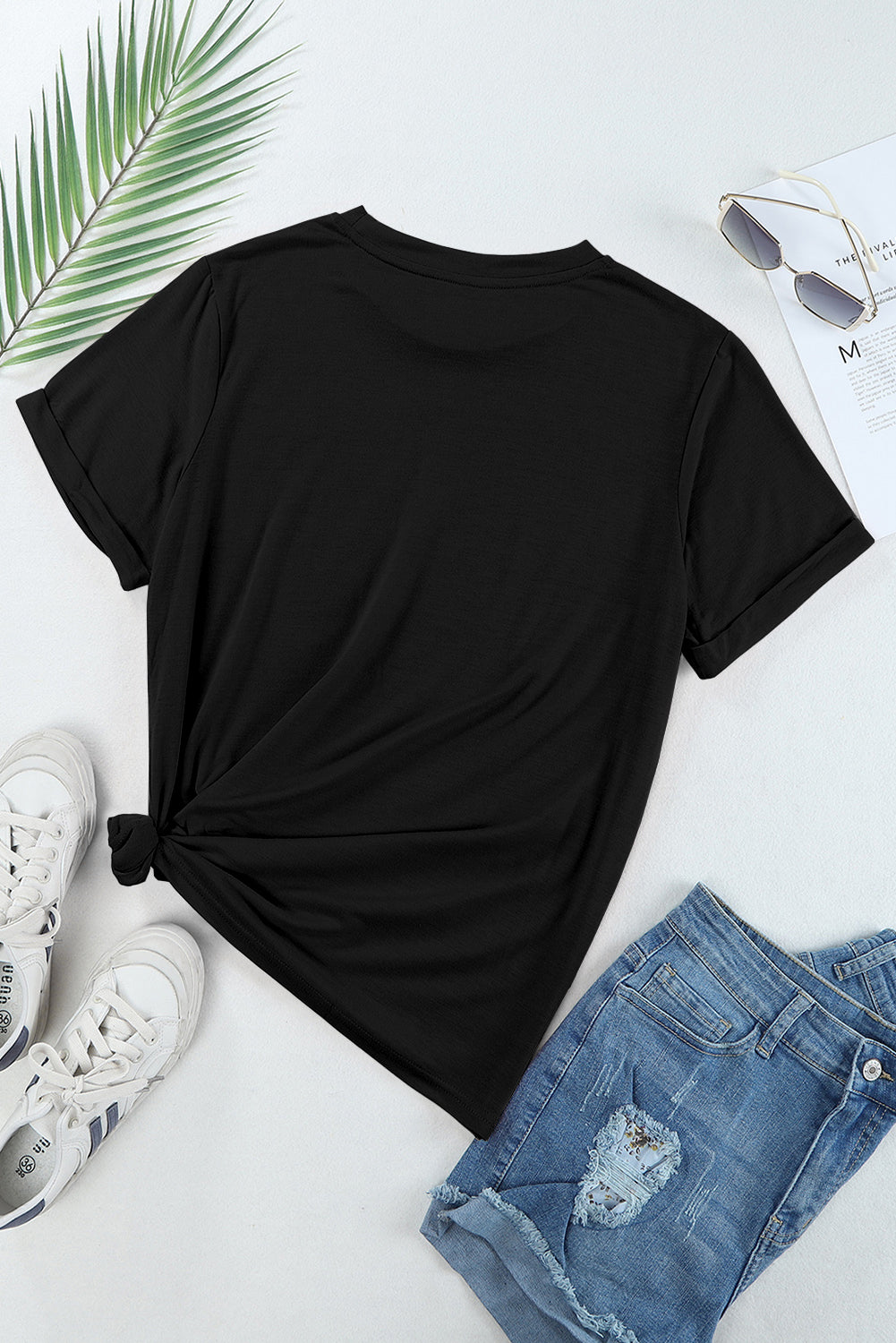 Sachet Pink Solid Color Basic Crew Neck Plain Tee