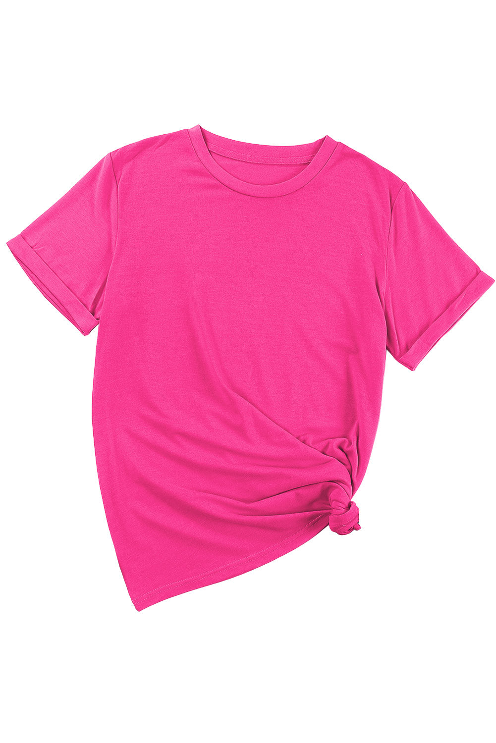 Sachet Pink Solid Color Basic Crew Neck Plain Tee