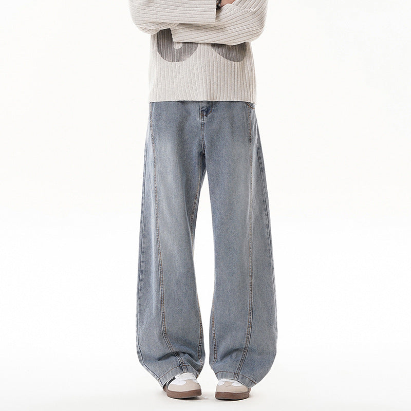 Retro Washed Distressed Deconstructed Patchwork Straight Leg Wide Leg Pants
