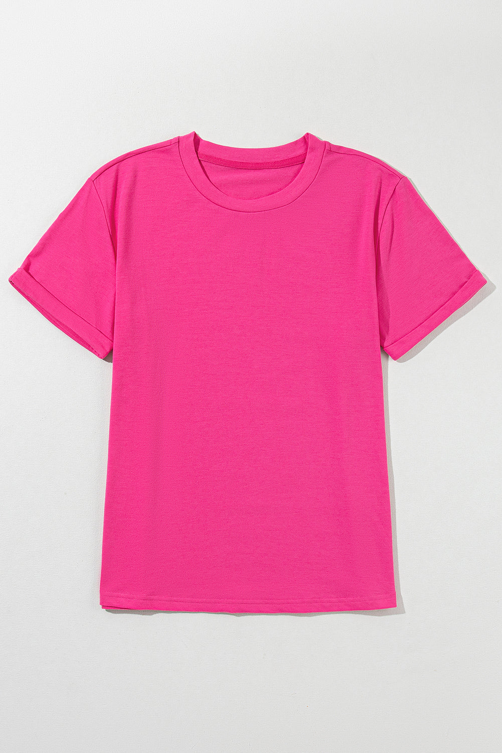 Sachet Pink Solid Color Basic Crew Neck Plain Tee