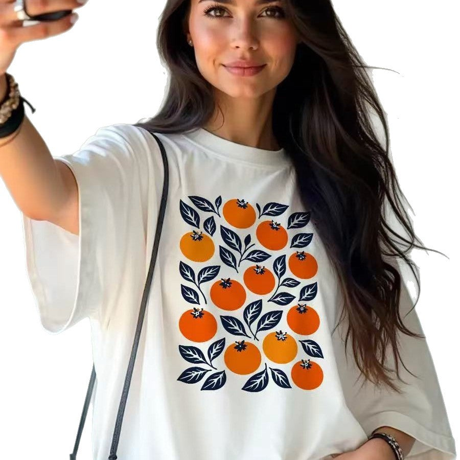Orange printed short sleeved T-shirt top
