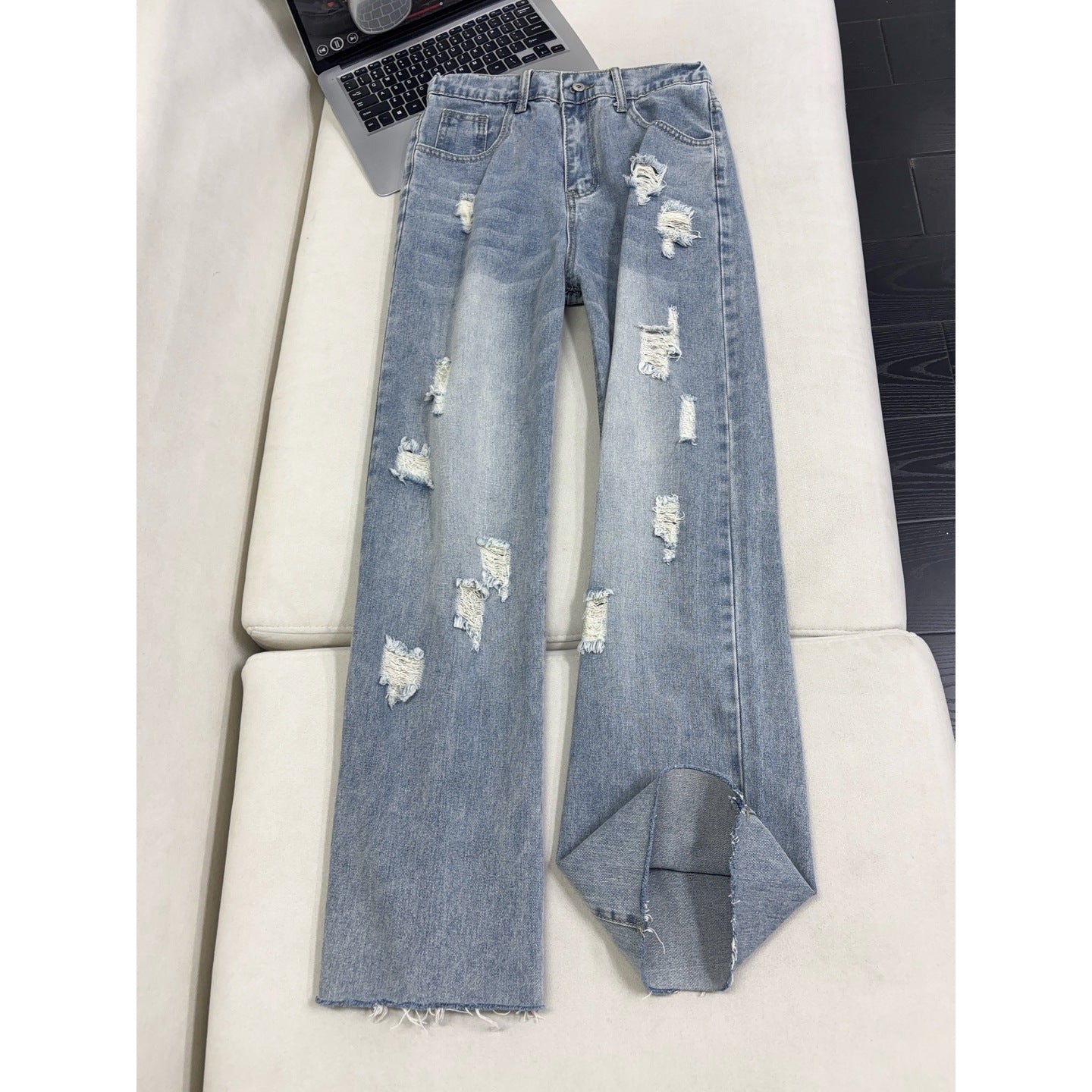 Ripped Design Wide Leg Denim Pants Men