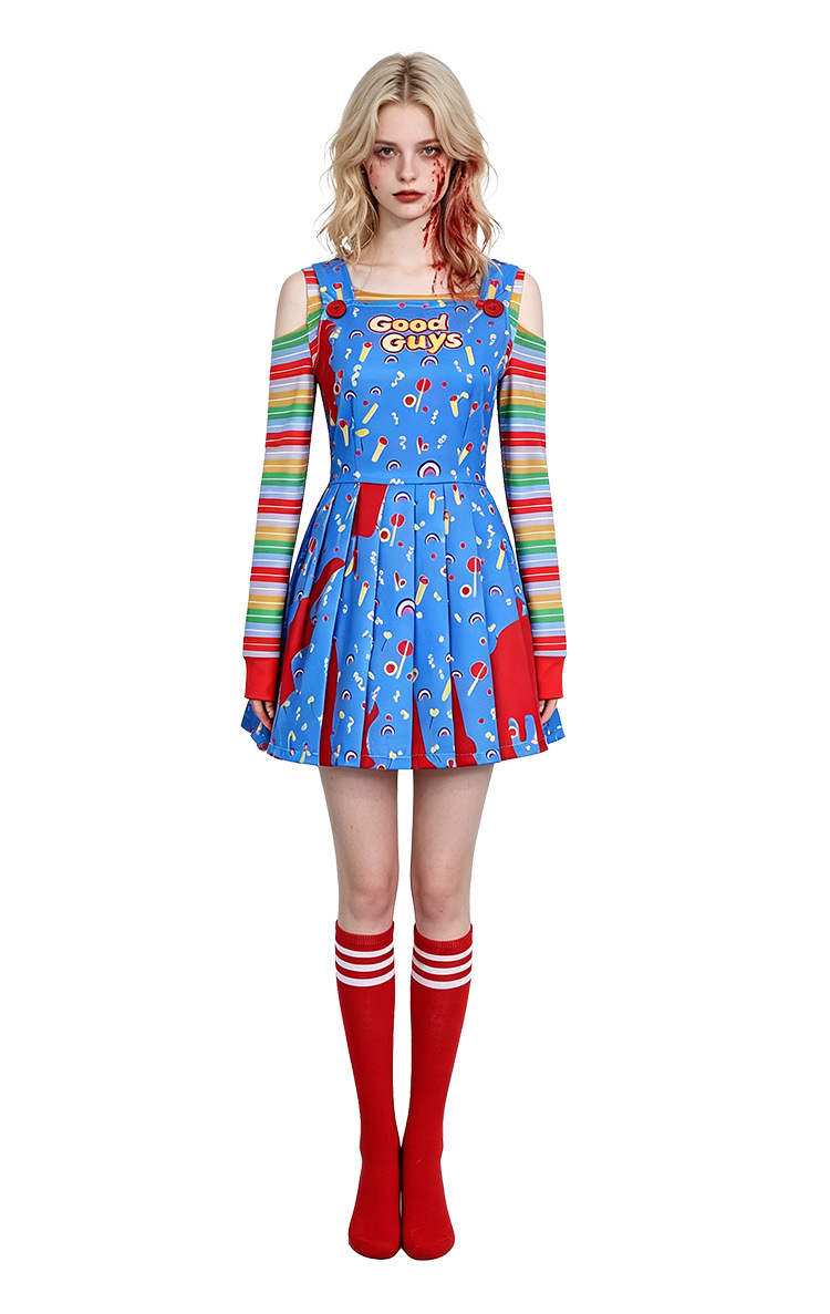 Chucky Horror Movie Character Cosplay Dress Blue Women's Halloween Costume Ready
