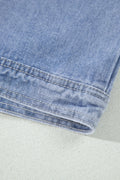 Beau Blue Studded Metal Zipper Rivet Pockets Long Sleeve Denim Jacket