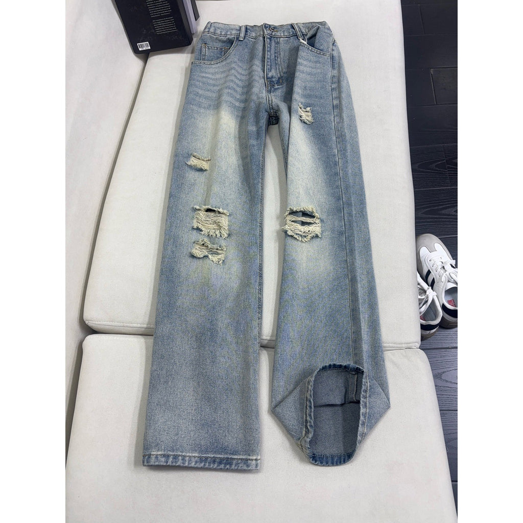 Retro Distressed Design Denim Pants
