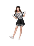 Halloween Striped Prisoner Costume Stage Mime Clown Tutu Dress Role Play Cosplay Costume