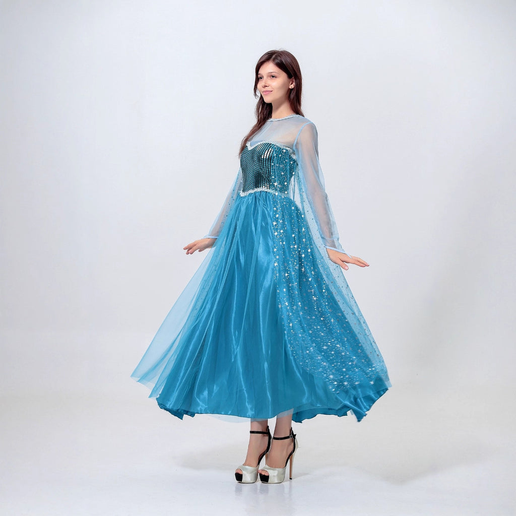 Halloween Frozen Cosplay Adult Elsa Princess Blue Dress Stage Performance Costume