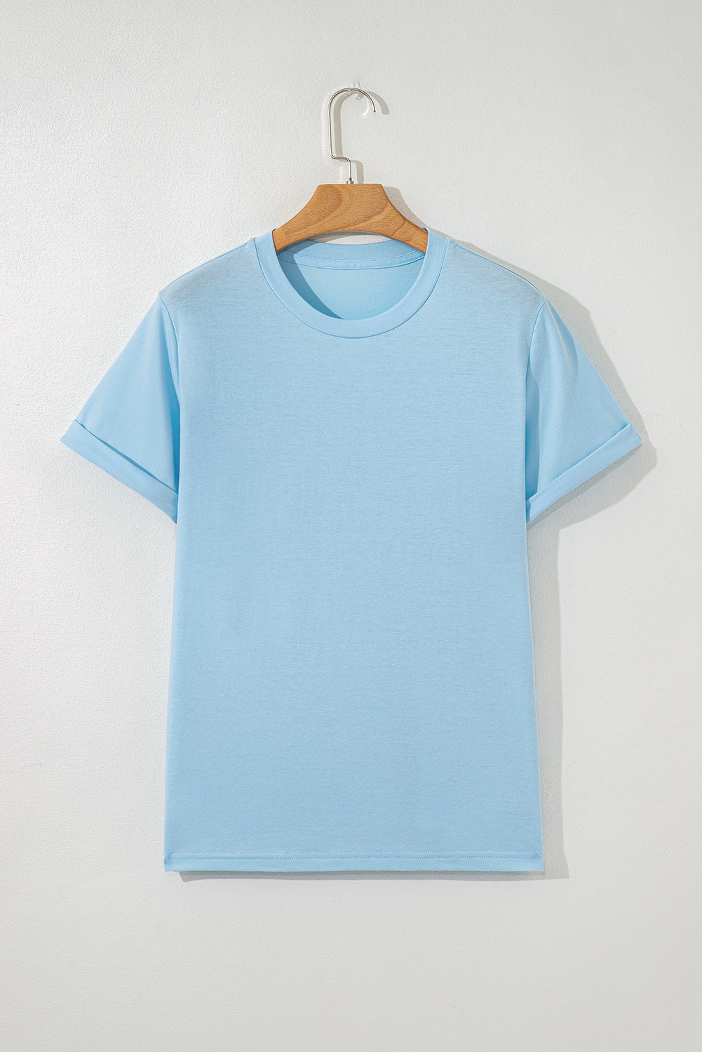 Sachet Pink Solid Color Basic Crew Neck Plain Tee