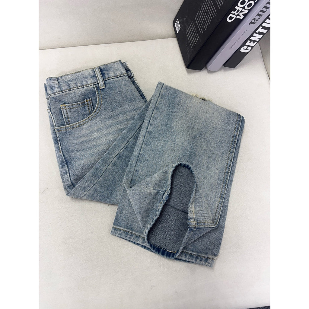 Retro Distressed Design Denim Pants