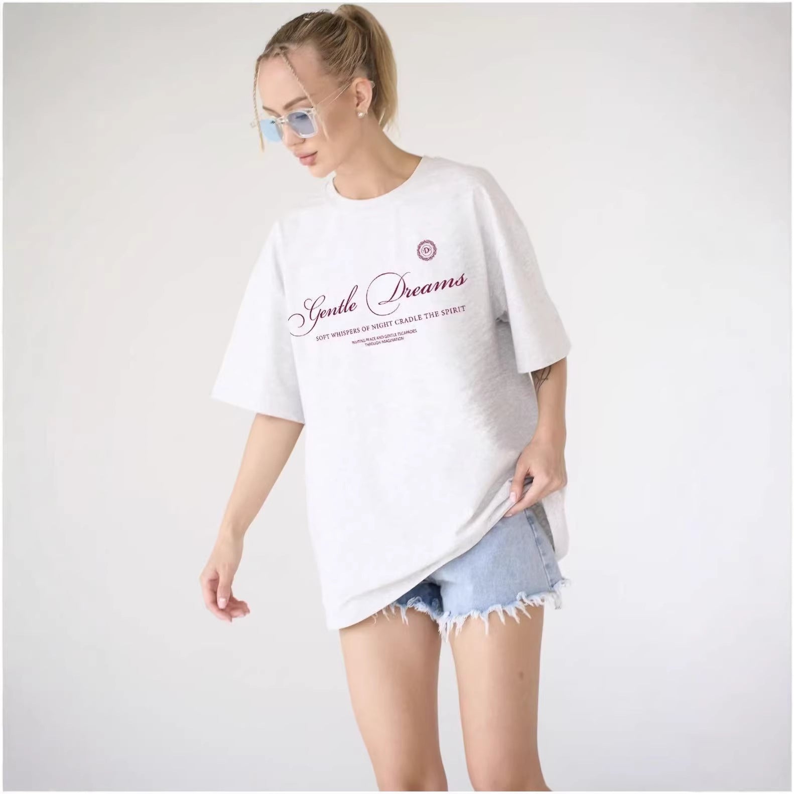 Loose letter short sleeved top for women