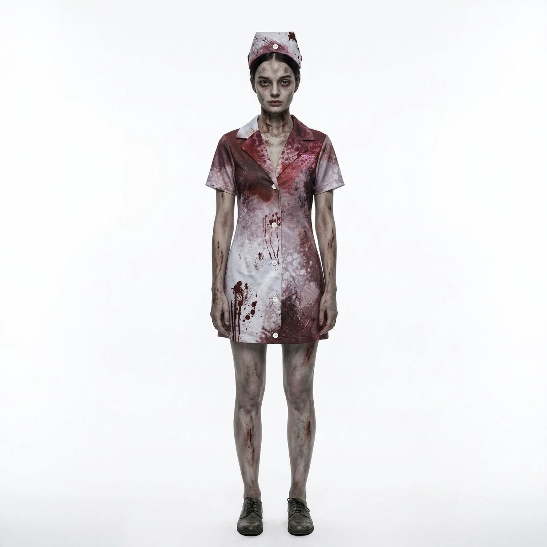 Halloween Horror Zombie Nurse Cosplay Costume with Blood-Stained Nurse Dress for Scary Party Stage Performance Outfit