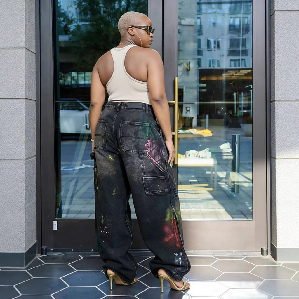 Street Style Heavy-Duty Painted Graffiti Ripped Jeans