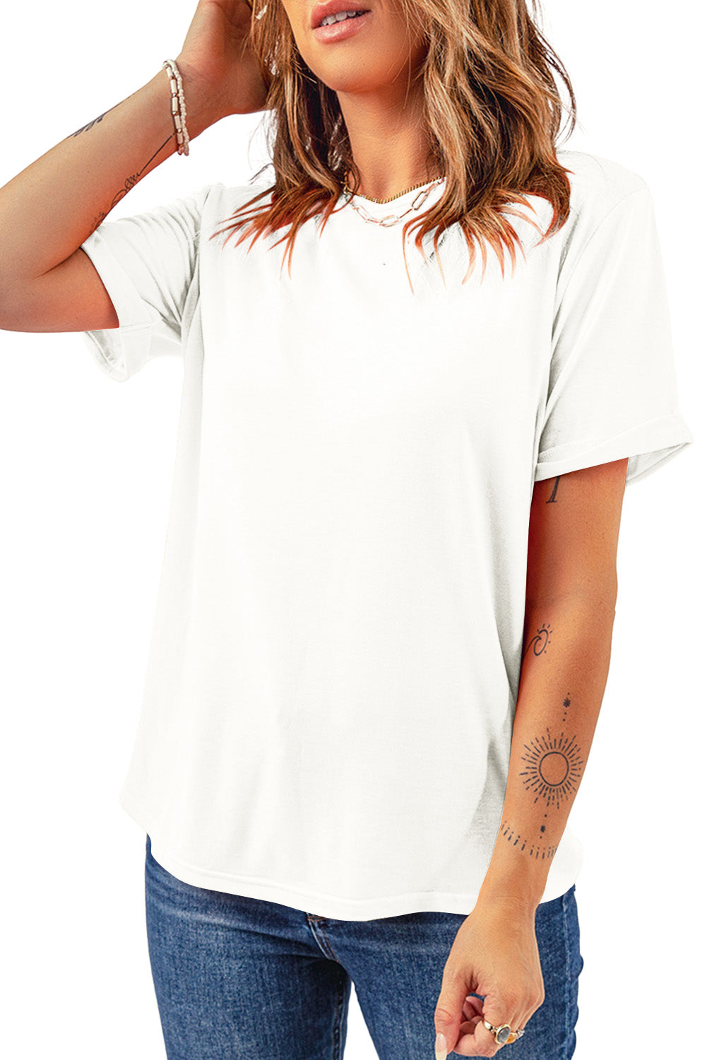Sachet Pink Solid Color Basic Crew Neck Plain Tee