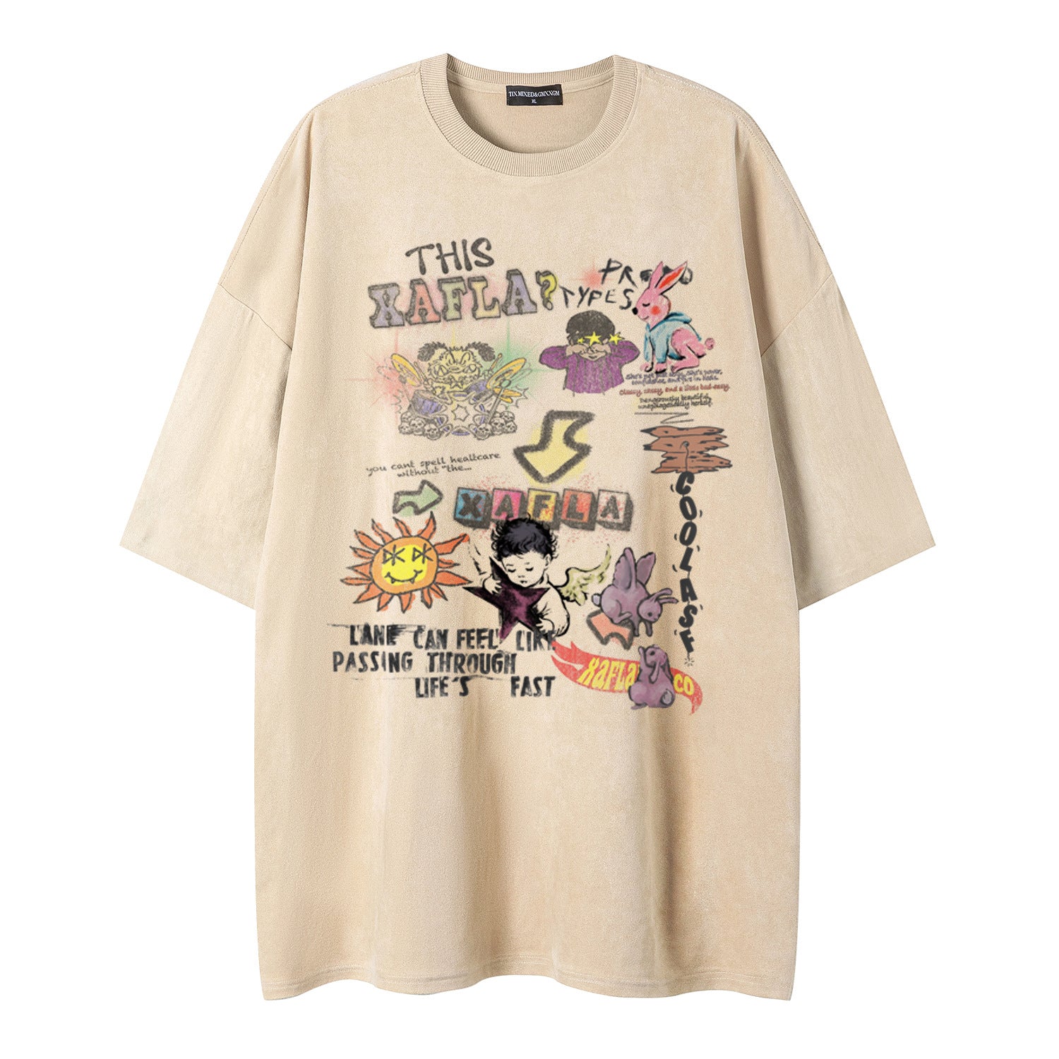 Cartoon graffiti printed short sleeved shirt