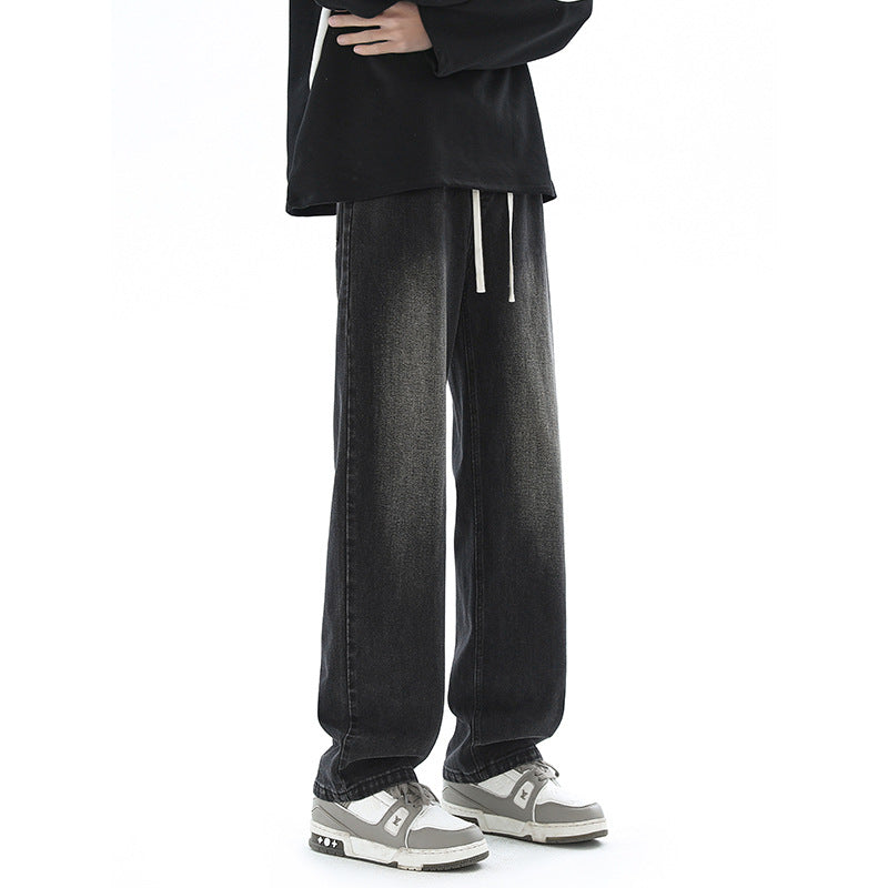 Jeans Men Casual Loose Straight Leg High-Waisted Light Color Long Pants Male