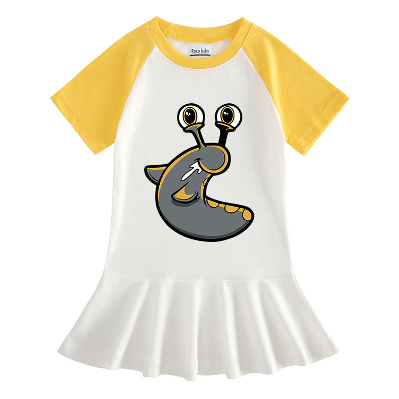 Cartoon half sleeved girls' dress