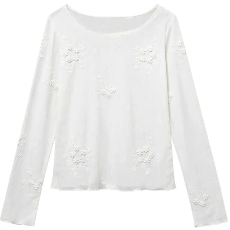 White Semi-Transparent Lightweight Long Sleeve Cover-Up T-Shirt for Women