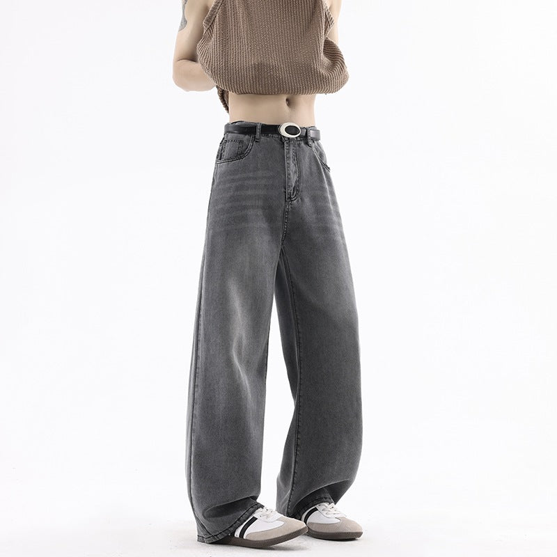Denim Pants Men Loose Straight Leg Blue Casual Drape Wide Leg Long Pants