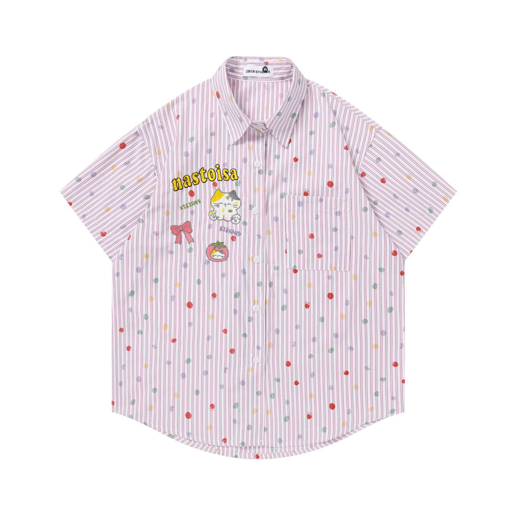 Colorful polka dot vertical stripe short sleeved shirt