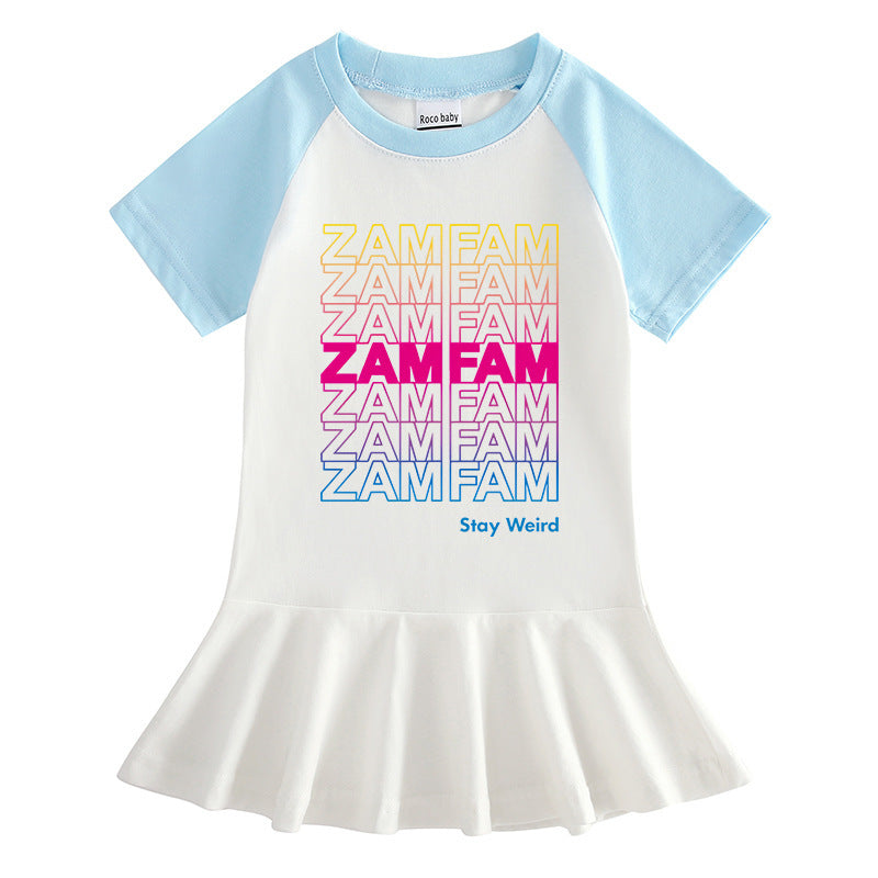 Cartoon half sleeved girls' dress