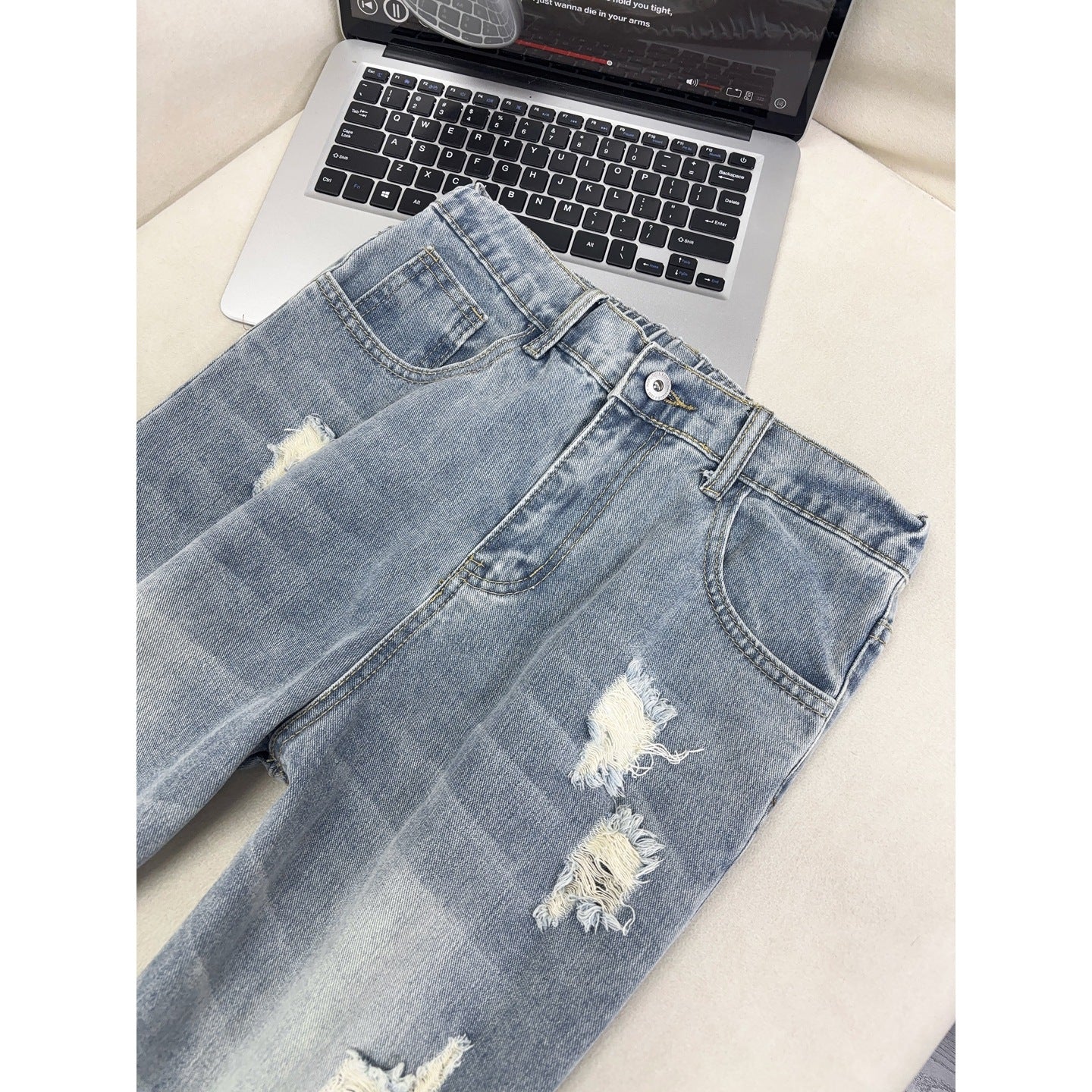 Ripped Design Wide Leg Denim Pants Men