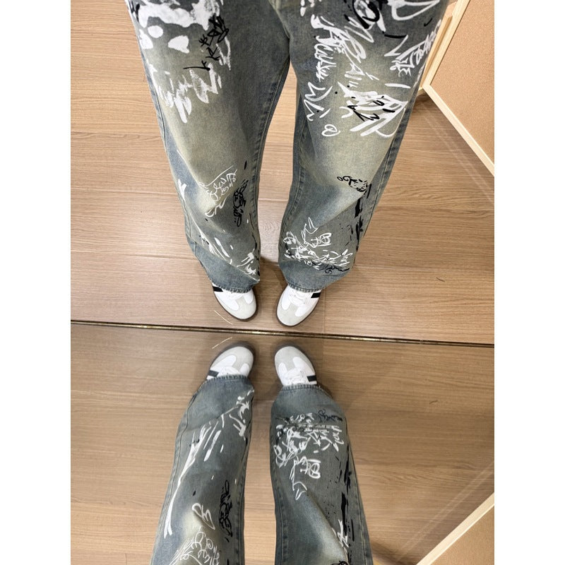 Doodle Splatter Denim Pants for Men Pants