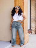 Street Style Detachable Multi-Pocket Belted Washed Distressed Denim Pants