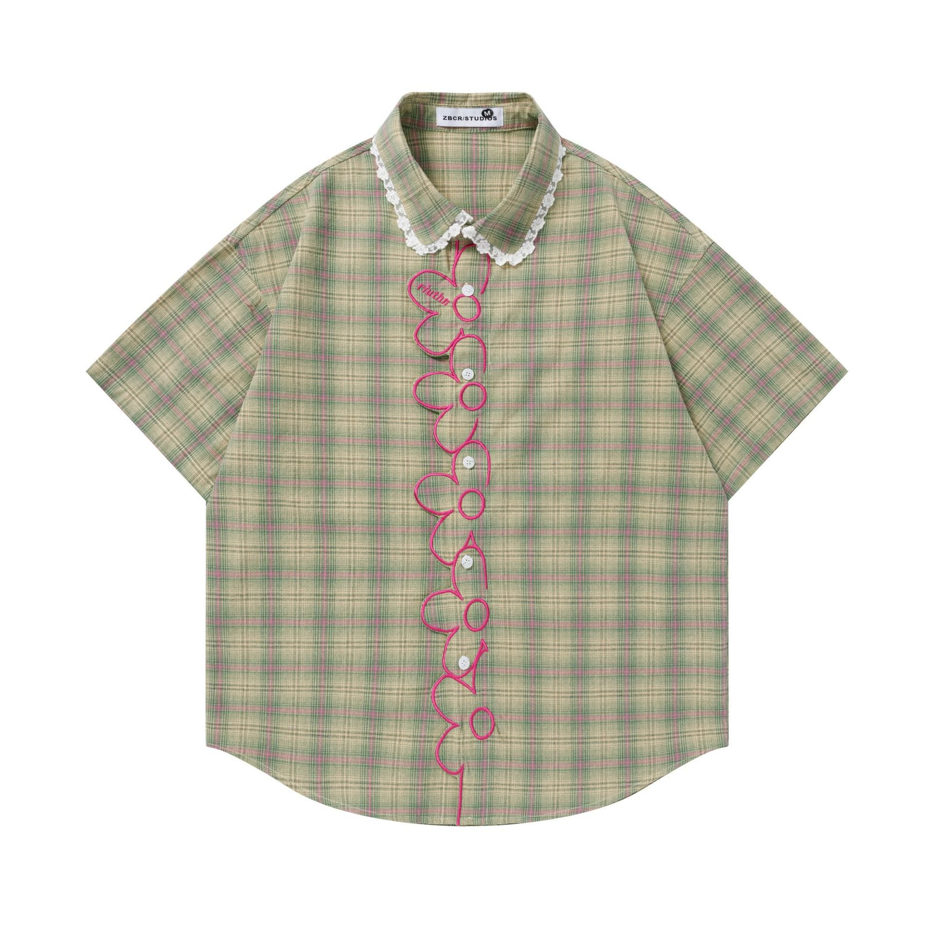 Cute flower embroidered short sleeved shirt
