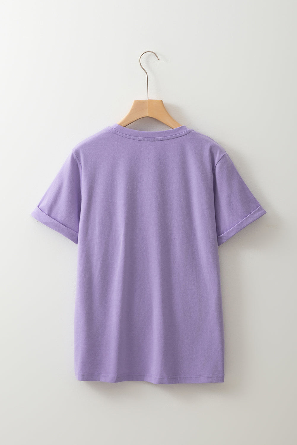 Sachet Pink Solid Color Basic Crew Neck Plain Tee