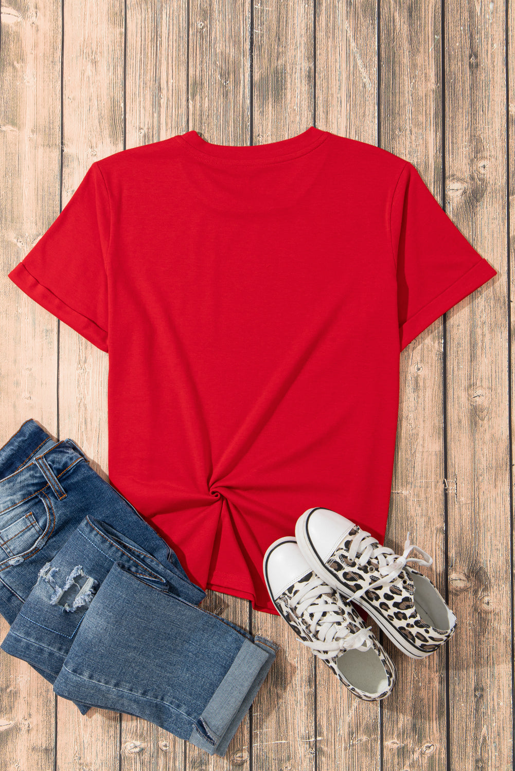 Sachet Pink Solid Color Basic Crew Neck Plain Tee
